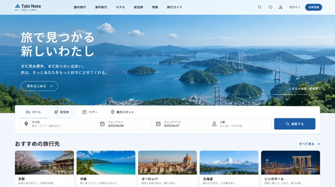 Tabi Noteの旅行サイトのデザインサンプル